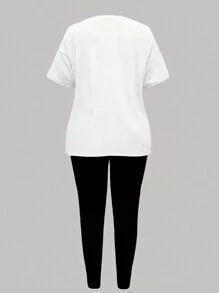 SHEIN Summer Casual Letter Printed Short Sleeve T-Shirt And Leggings - White - View 2