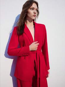 Maija Ladies' Solid Color Burgundy Lapel Long Sleeve Suit Jacket And Pants Work Suit - Red - View 9