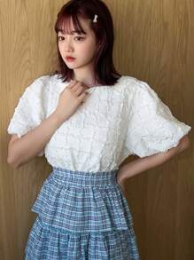 FRIFUL Women's Round Neck Solid Color Bubble Sleeve Fashionable And Versatile Spring/Summer Short Sleeve T-Shirt