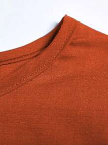 INAWLY 大尺碼夏季休閒純色圓領短袖上衣和寬腿褲 - 亮橙色 - 查看 3