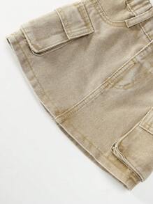 SHEIN Young Girl Casual Loose Simple Multi-Pocket Denim Skirt