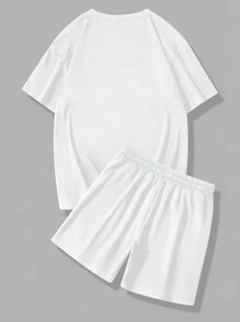 Manfinity RSRT Nam Cây dừa & Lá thư In Áo thun Và Bộ quần short - trắng - Xem 2