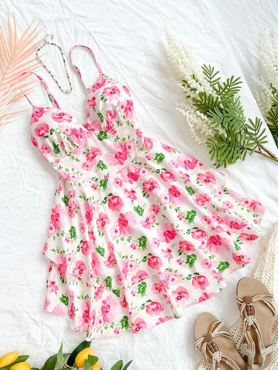 Soleia 女性花卉印花v領細肩帶連身裙 - 彩色 - 查看 1