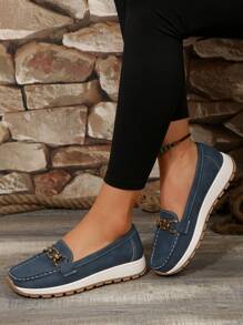 New Spring Autumn Fashionable Large Size Color Block Flat Slip-On Shoes With Metal Chain, Women's Casual Sports Shoes,Sneakers For Women