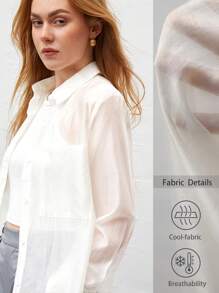 SHEIN BIZwear 女士長袖衫,配有前袋 - 白色 - 查看 1