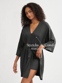 Ocili Leisure Ultra-Soft Plain Bathrobe With Blended Fabric For Silky Smooth Home-Wear Sleepwear - Dark Grey - View 1