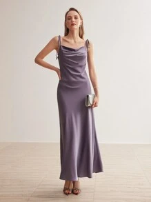 MOTF PREMIUM SATIN BOWKNOT SHOULDER STRAPS SLIP DRESS - Purple - View 4