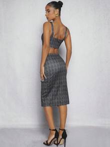 Hauture Tweedelige set met geruite knooptop en splitrok