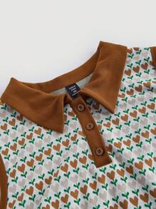 SHEIN MOD 加大碼無袖立領心形印花連衣裙，帶裙擺 - 彩色 - 查看 3