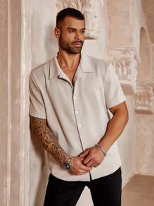 Manfinity Homme Men's Plus Size Solid Color Short Sleeve Casual Shirt For Summer - Grey - View 6