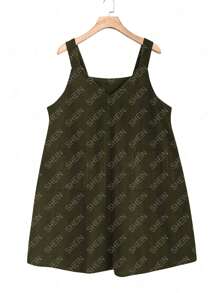 SHEIN LUNE 大尺碼純色v領無袖連衣裙 - 綠色 - 查看 1