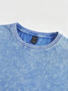 ROMWE MEN Street Life Men Casual Drop Shoulder T-Shirt With Angel Sculpture Print - Blue - View 6