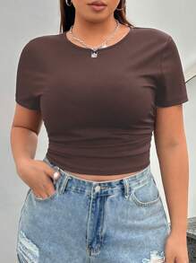 SHEIN EZwear Camiseta ajustada de punto acanalado liso de talla grande