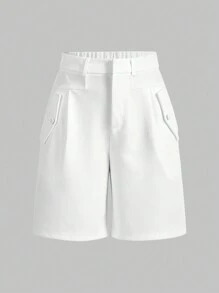 Firerie Shorts de mujer con pliegues y bolsillos unicolor de cintura alta