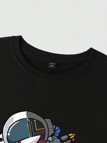 Manfinity Homme 男士加大碼夏季休閒宇航員印花短袖t恤和束口短褲 - 黑色 - 查看 6