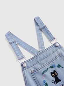 ROMWE Kawaii 女式卡通猫刺绣植物图案牛仔短裤，学校