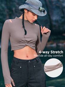 In My Nature Của phụ nữ Tay áo dài Áo thun Đối với Cắm Trại Ngoài Trời , Đi bộ du lịch , Thành phố Đi làm , Thể thao Và Thời gian rảnh rỗi Hoạt động , Với Mềm mại Đàn hồi Và Xoắn Thiết kế Hem - màu nâu - Xem 3