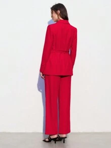 Maija Ladies' Solid Color Burgundy Lapel Long Sleeve Suit Jacket And Pants Work Suit - Red - View 2