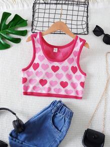 Tween Girl Heart Pattern Sweater Vest - Hot Pink - View 1