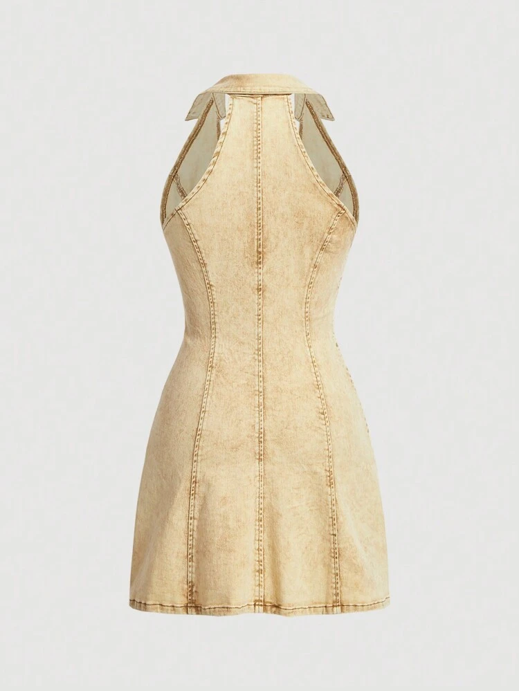 Summer Casual V-Neck Denim Halter Dress