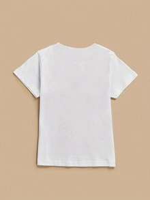 SHEIN 1 pieza Camiseta de manga corta casual a juego para madre e hija con figuras impresas en la espalda, camiseta gráfica con patrón de letras para mujeres