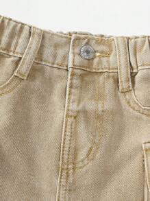 SHEIN Young Girl Casual Loose Simple Multi-Pocket Denim Skirt