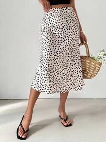 EMERY ROSE Women's Mid-Length Satin Printed Fish Tail Skirt