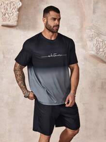 Manfinity Homme Men's Plus Size Gradient Letter Print Short Sleeve T-Shirt And Shorts Set - Multicolor - View 5