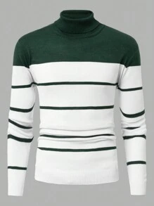 RueChic Men Stripe Detailed High Collar Regular Sweater - White - View 3