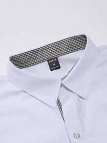 Manfinity Mode 男士春夏款格子拼接設計鈕扣長袖休閒襯衫，修身版素白襯衫，適用於丈夫 - 白色 - 查看 6