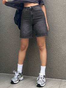 Dazy Star 女裝百搭牛仔短褲,配有口袋 - 深灰色 - 查看 2