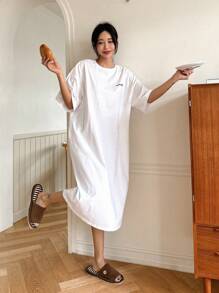 DAZY Loose Penguin Print Nightgown With Cute Design On The Back, Moo Moo Pajama - White - View 4