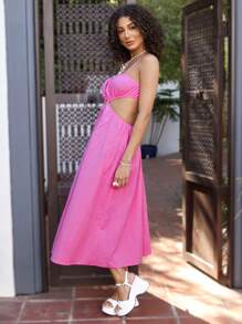 Soleia 女士休閒度假鏤空腰部吊帶洋裝搭配金屬環裝飾