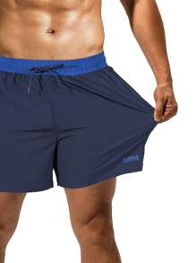 Manfinity KASUA Men's Drawstring Simple Beach Shorts,Hawaiian - Blue - View 5