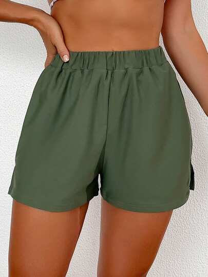 SHEIN Swim 女性時尚夏季純色寬鬆簡約比基尼下褲