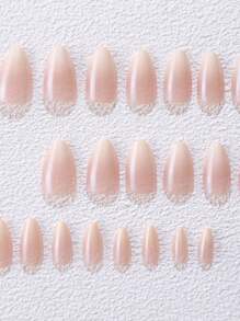 24片短款杏仁形奶白色渐变假指甲，按压式指甲，附赠1个指甲锉和1个果冻凝胶贴纸美甲用品 - 彩色 - 查看 6
