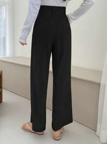 Dazy Designer Ladies' Business/Office Loose Fit Suit Pants Linen - Black - View 2