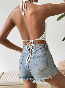 Breezaya Women's Fashionable Crochet Knit Top For Vacation - White - View 2