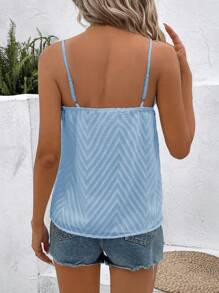 Breezaya Summer Casual Texture Splicing Woven Belt Strap Camisole Top - Blue - View 2