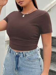 SHEIN EZwear Camiseta ajustada de punto acanalado liso de talla grande