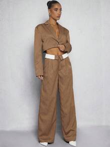 SHEIN Unity Pinstripe Jacket & Foldover Pants Set - Dark Grey - View 5