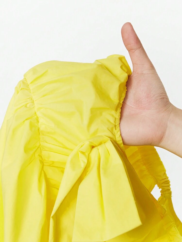 Women's Summer Short Yellow Dress With Bow