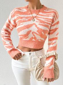 SHEIN LUNE Tiger Stripes Pattern Cropped Sweater
