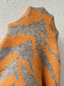 SHEIN LUNE Tiger Pattern Cropped Sweater, Knit Pullover Fall Winter - Multicolor - View 7