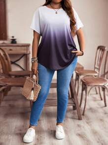 EMERY ROSE Kích thước lớn Của phụ nữ Mùa hè Thoải mái Quốc gia Áo thun Với Màu sắc thay đổi dần Và Curved Hem - Nhiều màu - Xem 4