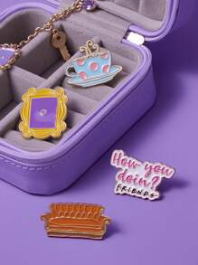 FRIENDS X SHEIN 4pcs Zinc Alloy Oil Drop Memorial Badge Brooch, Pins,Gifts - Multicolor - View 5