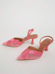 Women's Simple Nude See-Through Mesh Heels & Crossed Satin High Heels, Perfect For Summer Outdoor And Daily Wear - Dusty Pink - View 4