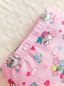HELLO KITTY AND FRIENDS | SHEIN 女婴可爱粉色连体衣和荷叶边短裤 - 彩色 - 查看 3