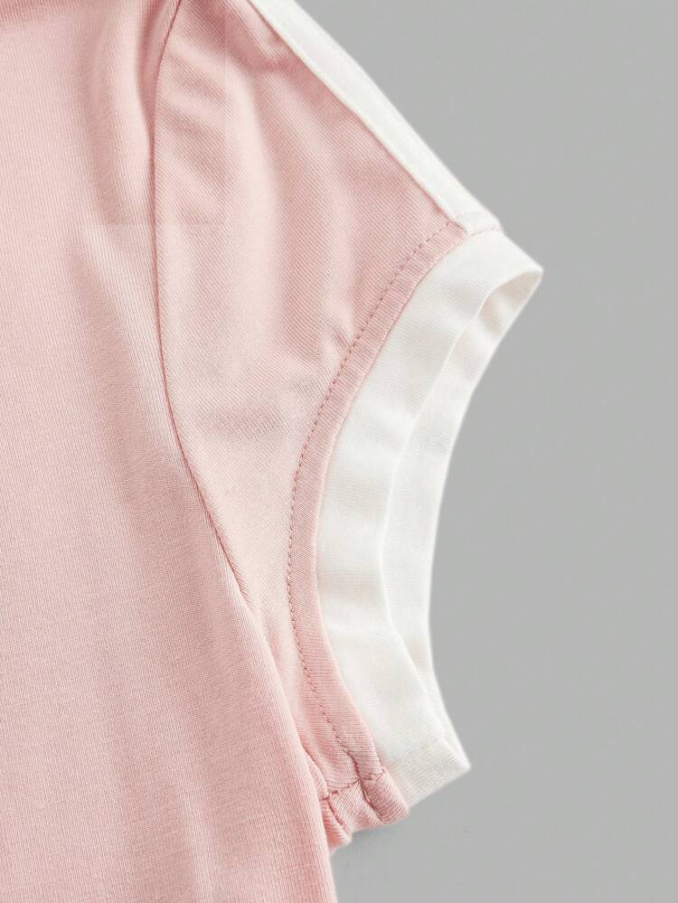 Women's Letter Print Color Block Rolled Edge Jersey T-Shirt