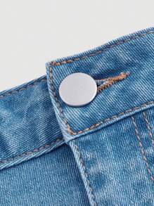 SHEIN PETITE Women's Casual Denim Mini Skirt With Pockets - Blue - View 3